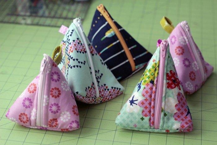 triangle zipper pouch with cotton and steel fabrics