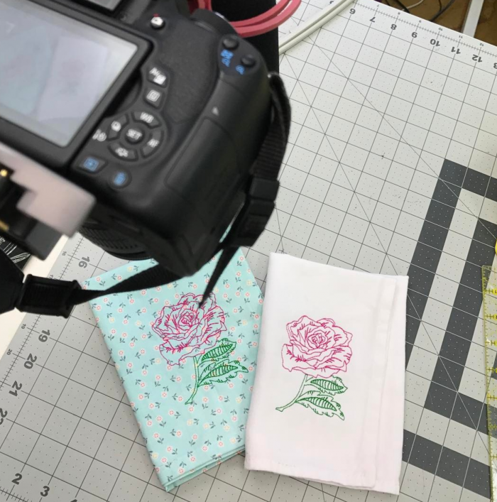 crafty gemini rose machine embroider on fabric napkins 