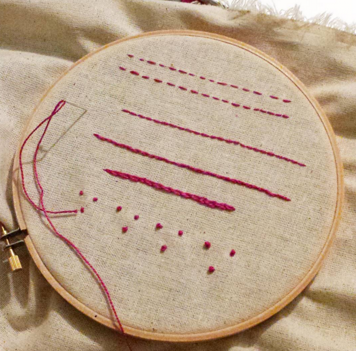 hand embroidery hoop and stitches