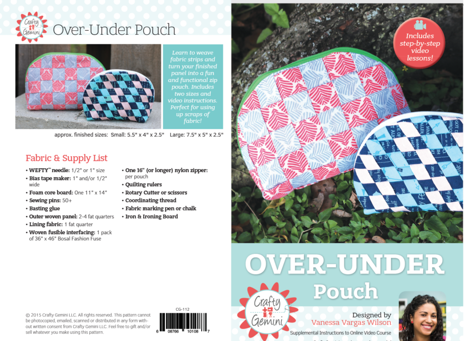 over-under pouch pattern and video course by crafty gemini with wefty needle