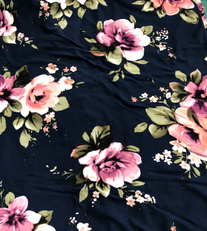 navy lilac floral double brushed polyester fabric - Crafty Gemini