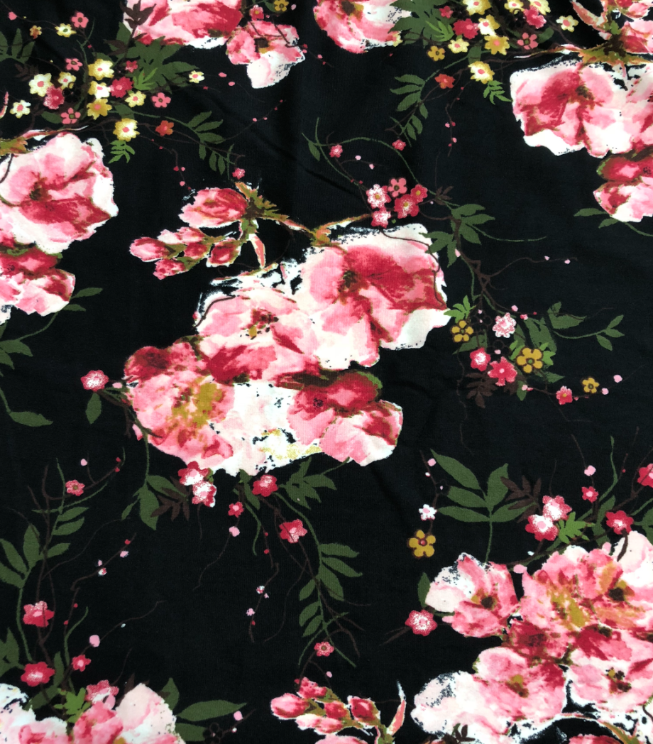 black pink floral double brushed polyester fabric - Crafty Gemini