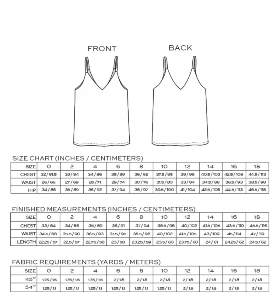 And Cami Size Chart