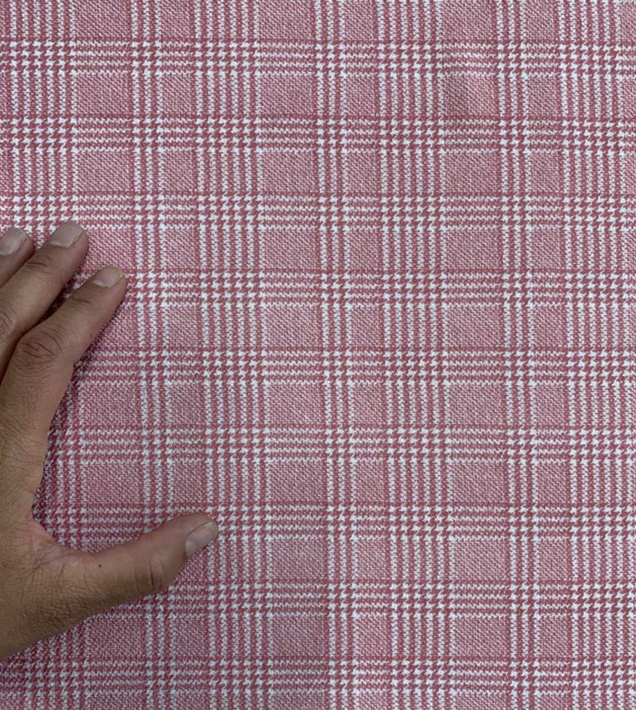 pink and white houndstooth plaid liverpool fabric