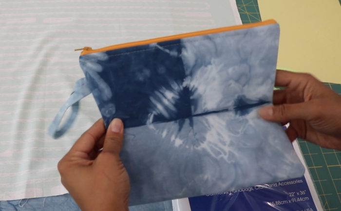 funky zipper pouch with hand dyed indigo fabric