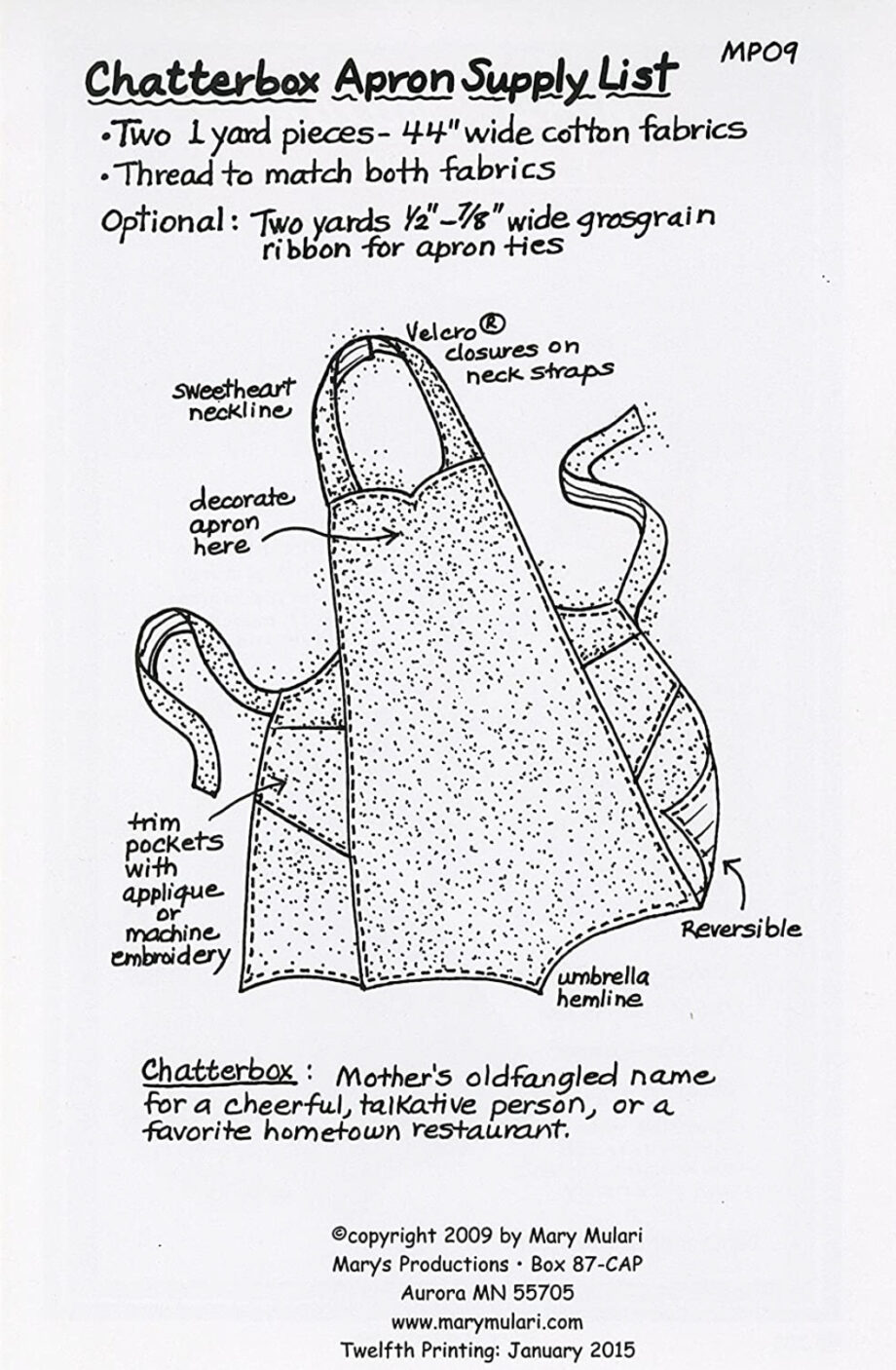 mary mulari chatterbox apron pattern