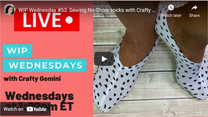 WIP Wednesday: sewing no-show socks with Crafty Gemini