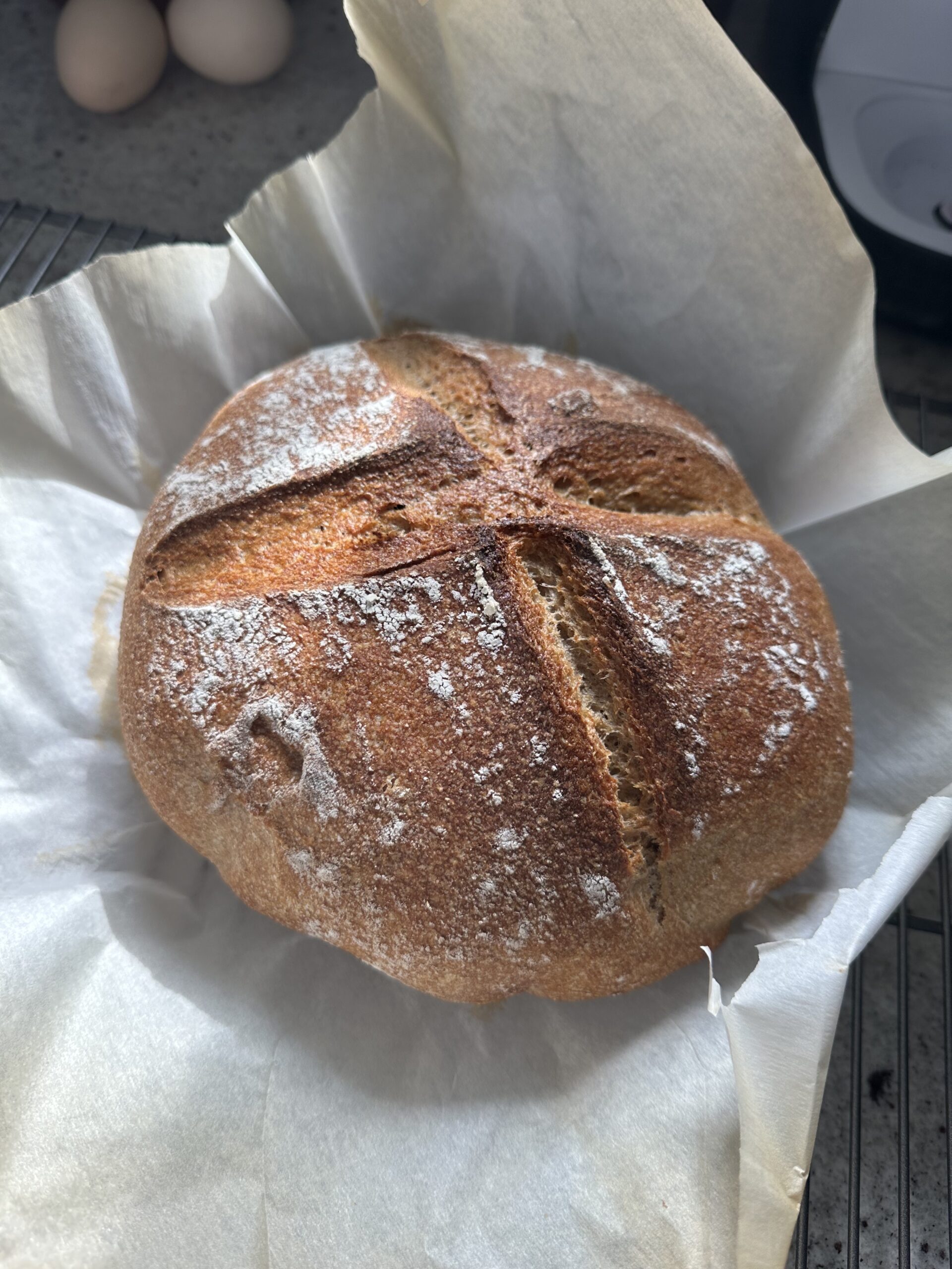 sourdough boule with fresh milled flour