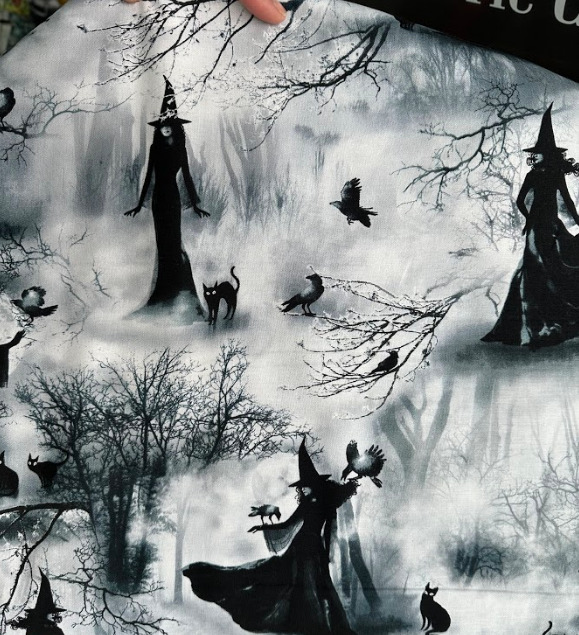 WICKED-C7020-GREY spooky witch fabric by timeless treasures