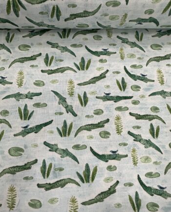 gators in swamp cotton fabric by Clara jean for Dear Stella