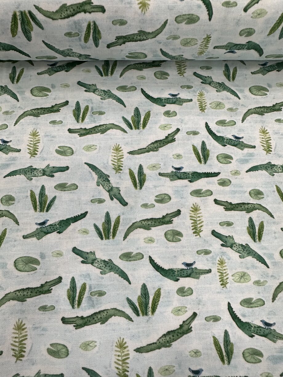 gators in swamp cotton fabric by Clara jean for Dear Stella