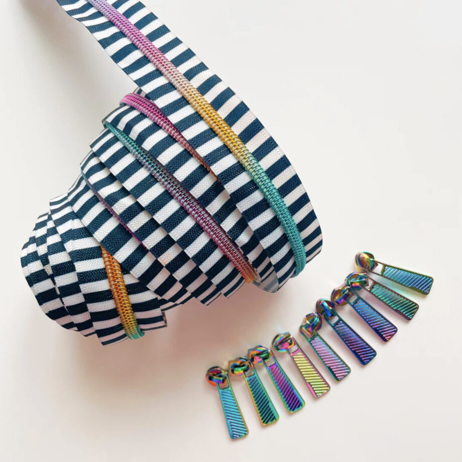 sewhungryhippie zippers by the yard BW Tiny Stripe & Rainbow Zipper pack