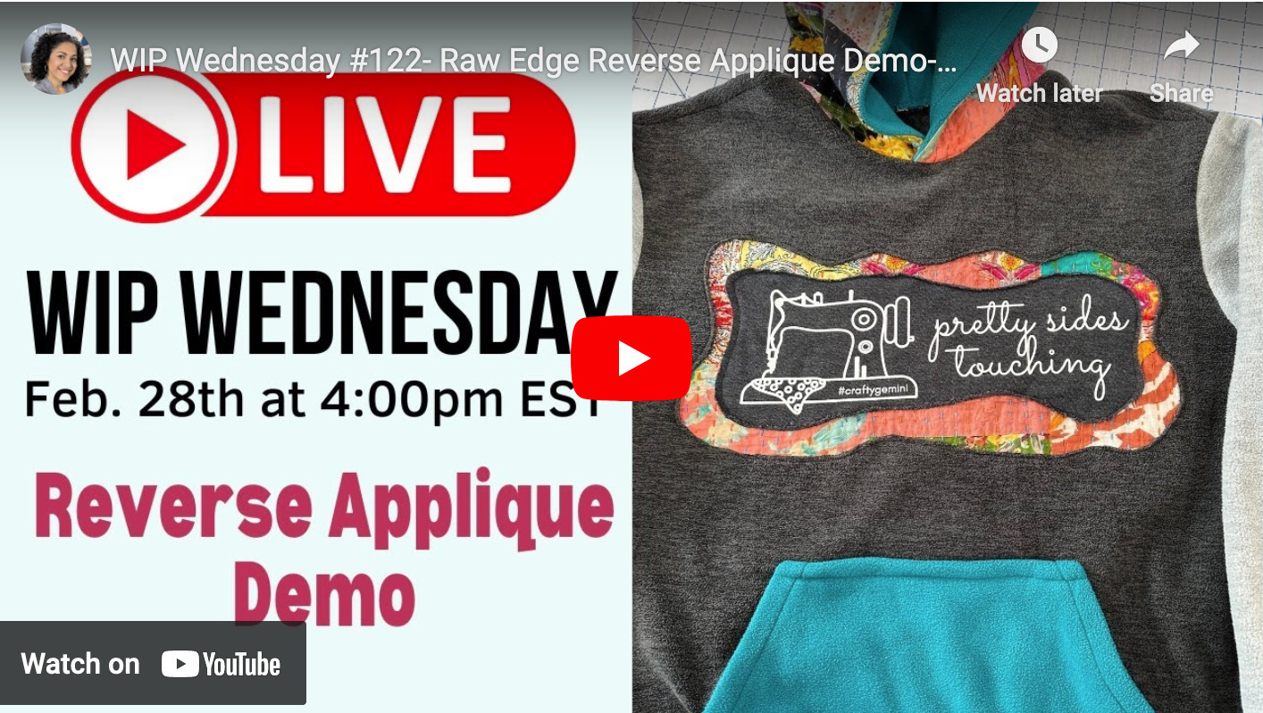 WIP Wednesday #122- Raw Edge Reverse Applique Demo- Hoodie Embellishment