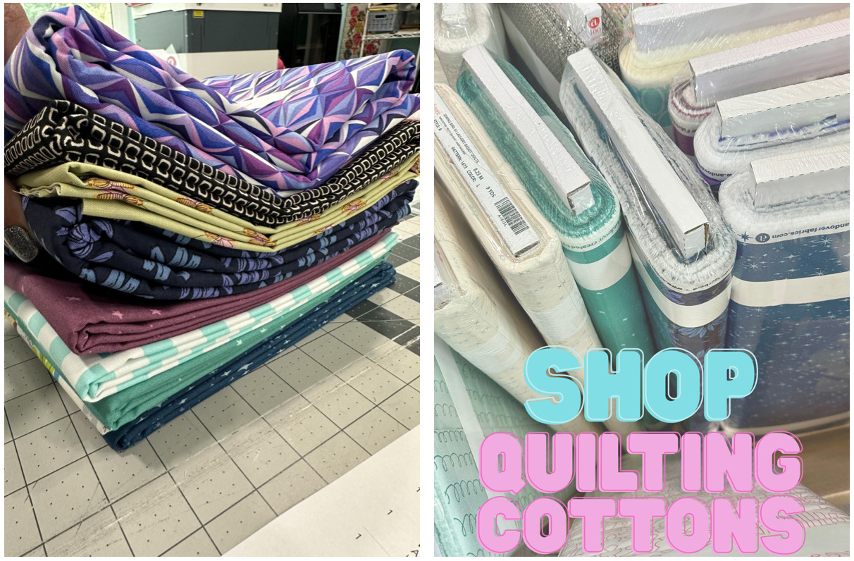 Two side by side photos of fabric ready for sale