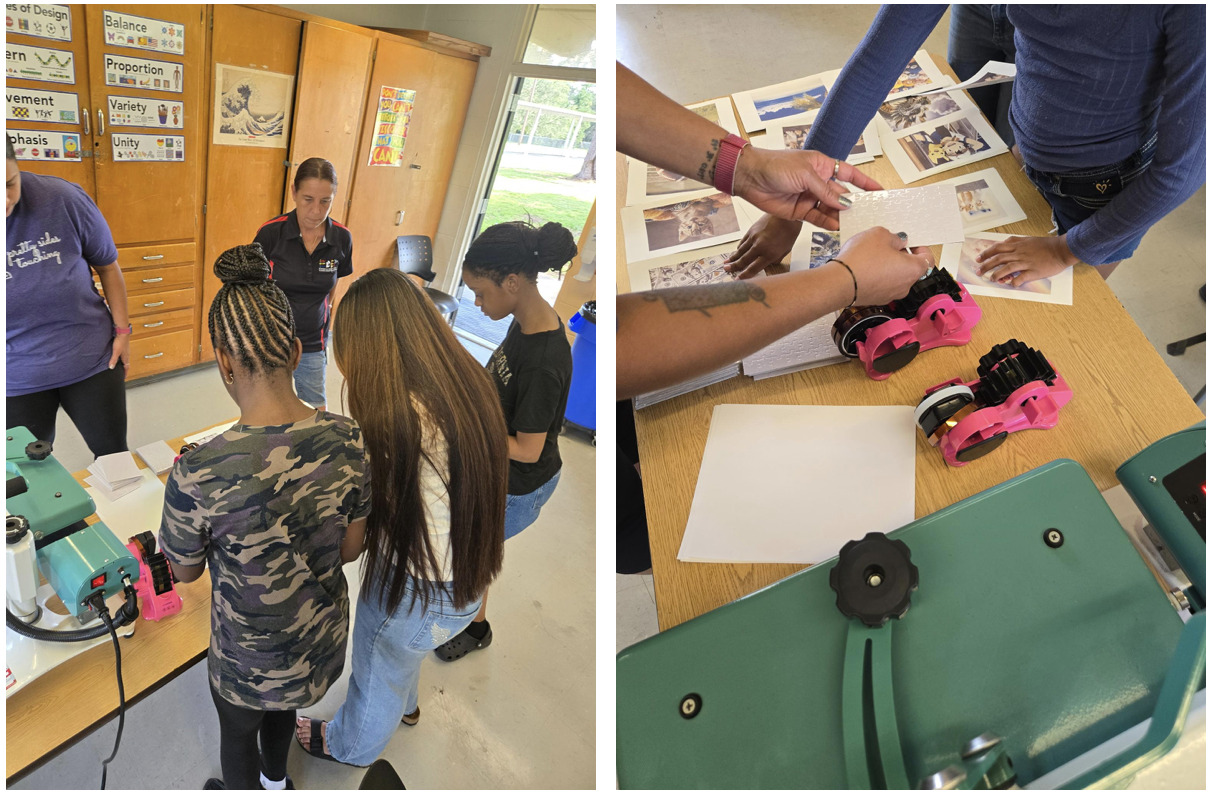 Two side by side images of Vanessa teaching crafts to kids