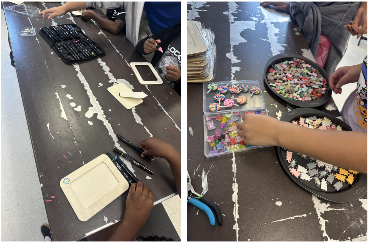 Two photos of kids crafting