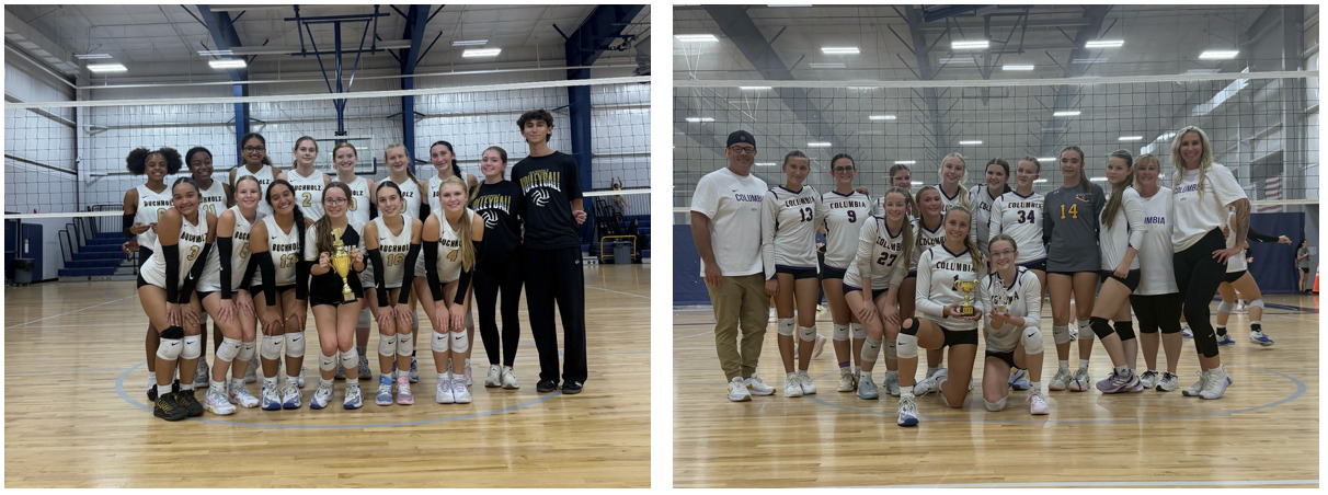 Two photos of volleyball teams
