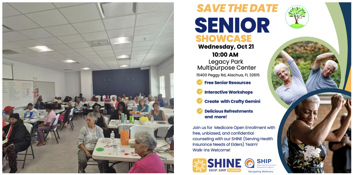 One photo of bingo at the senior center and a Graphic promoting the Senior Showcase